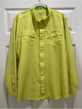 Huk Fishing Men's Long Sleeve Button-Up Shirt in Neon Yellow
